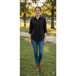 Ralph Lauren 100% Cotton Ranch Style Canvas Button Down Shirt Womens Size‎ PM